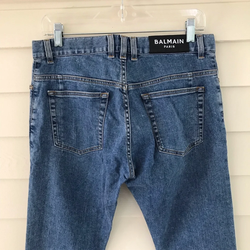 Balmain Paris Men’s Denim Jeans Crystal Knee Patches Slim Fit Size 30 - Picture 7 of 10